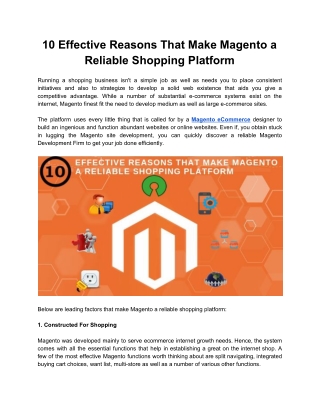 10 Effective Reasons That Make Magento a Reliable Shopping Platform