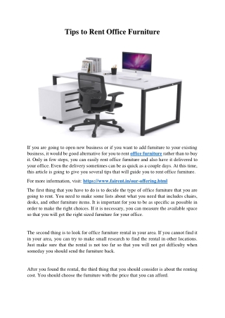 Tips to Rent Office Furniture