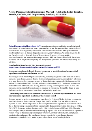 Active Pharmaceutical Ingredients Market – Global Industry Insights, Trends, Outlook, and Opportunity Analysis, 2018-202