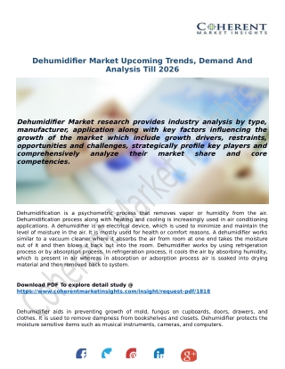 Dehumidifier Market Upcoming Trends, Demand And Analysis Till 2026