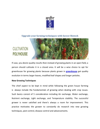 Upgrade your farming techniques with Saveer Biotech