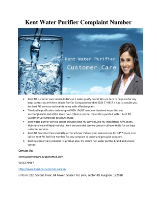 Kent Water Purifier Complaint Number@9266779917
