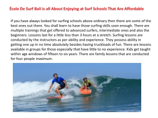École De Surf Bali is all about enjoying at surf schools that are affordable