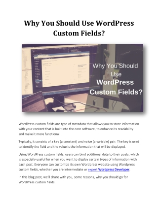 Why You Should Use WordPress Custom Fields?