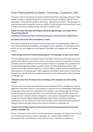 Smart Parking Market by System, Technology, Component- 2021