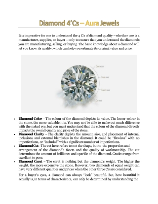 Diamond 4’Cs - Aura Jewels