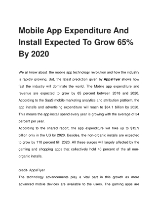 Mobile App Expenditure And Install Expected To Grow 65% By 2020