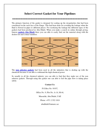 Select Correct Gasket for Your Pipelines