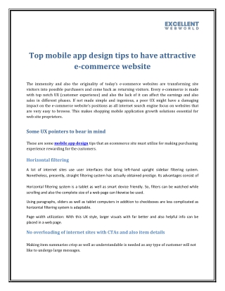 Top Mobile app Design Tips to have Attractive e-commerce Website
