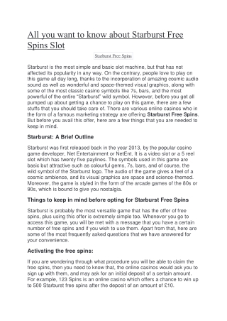 All you want to know about Starburst Free Spins Slot