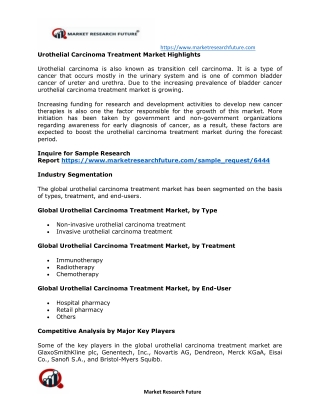 Urothelial Carcinoma Treatment Market Research Report – Forecast to 2023