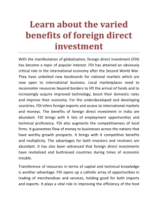 Foreign Direct Investment in E-Commerce in India