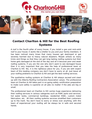 Contact Charlton & Hill for the Best Roofing Systems