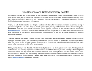 Use Coupons And Get Extraordinary Benefits