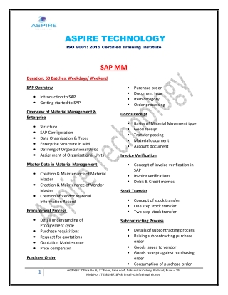 Best SAP MM Training Institute in Pune – SAP MM Course | Aspire