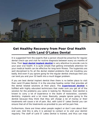 Get Healthy Recovery from Poor Oral Health with Land O’Lakes Dental