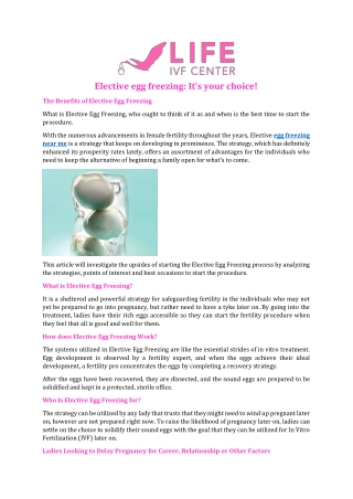 Elective egg freezing: It's your choice!