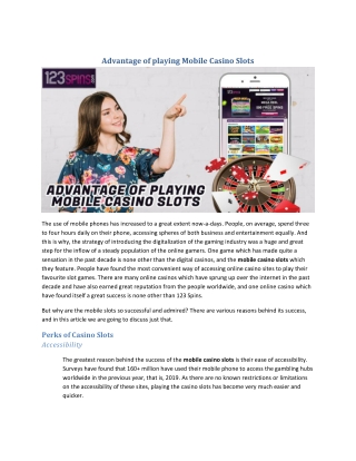 Advantage of playing Mobile Casino Slots