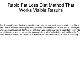 Rapid Fat Loss Diet Method That Works Visible Results