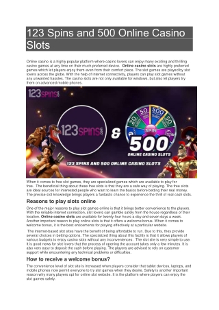 123 Spins and 500 Online Casino Slots
