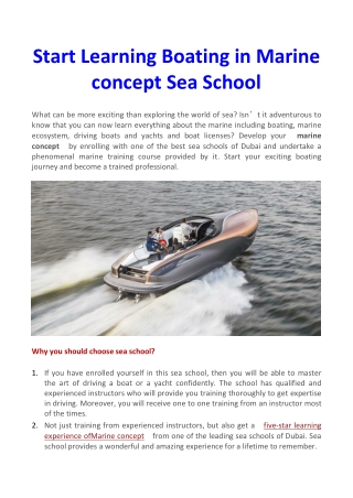 Start Learning Boating in Marine concept Sea School