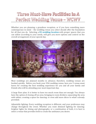 Three Must-Have Facilities in A Perfect Wedding Venue - WCWV