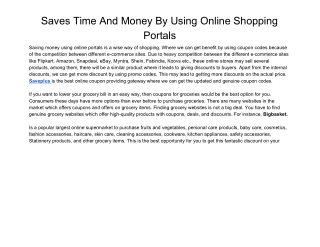Saves Time And Money By Using Online Shopping Portals