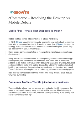 eCommerce – Resolving the Desktop vs Mobile Debate
