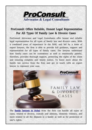 ProConsult Offers Reliable, Honest Legal Representation For All Types Of Family Law & Divorce Cases