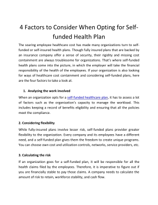 4 Factors to Consider When Opting for Self-funded Health Plan