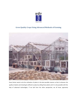 Grow Quality Crops Using Advanced Methods of Farming