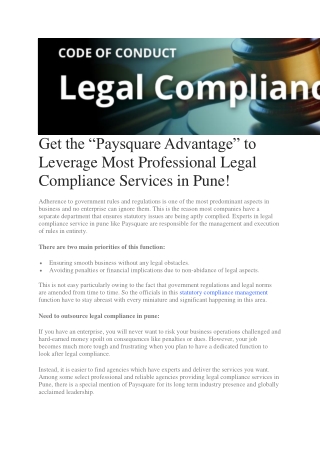Get the “Paysquare Advantage” to Leverage Most Professional Legal Compliance Services in Pune!