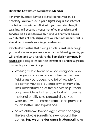 Hiring the best design company in Mumbai