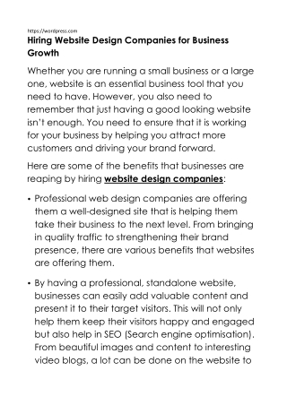 Hiring Website Design Companies for Business Growth