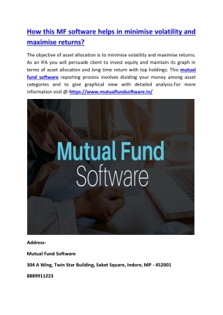 How this MF software helps in minimise volatility and maximise returns?