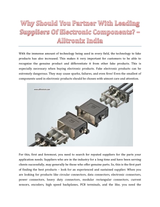 Why Should You Partner With Leading Suppliers Of Electronic Components? - Alltronix India
