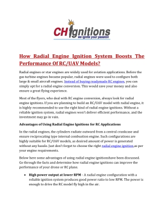 How Radial Engine Ignition System Boosts The Performance Of RC/UAV Models?