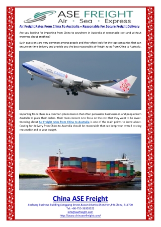 Air Freight Rates From China To Australia – Reasonable For Secure Freight Delivery