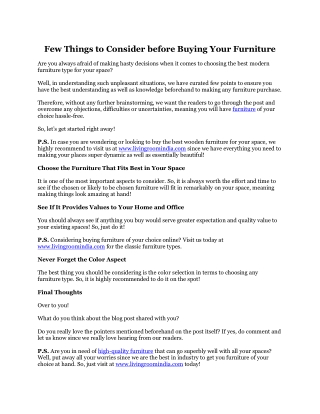 Few Things to Consider before Buying Your Furniture