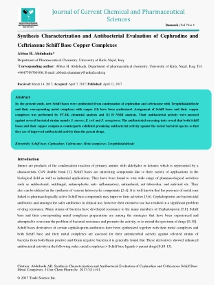 Synthesis Characterization and Antibacterial Evaluation of Cephradine and Ceftriaxone Schiff Base Copper Complexes