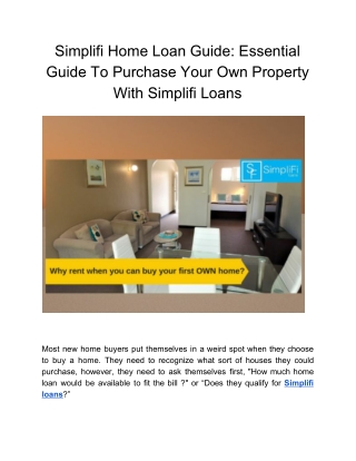 Simplifi Home Loan Guide: Essential Guide To Purchase Your Own Property With Simplifi Loans