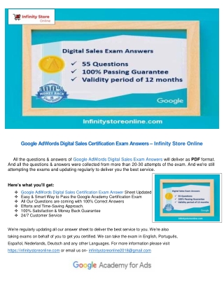 Google AdWords Digital Sales Certification Exam Answers – Infinity Store Online