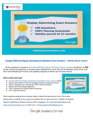 Google AdWords Display Advertising Certification Exam Answers – Infinity Store Online