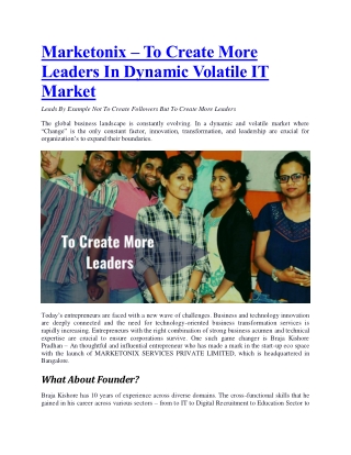 Marketonix – To Create More Leaders In Dynamic Volatile IT Market