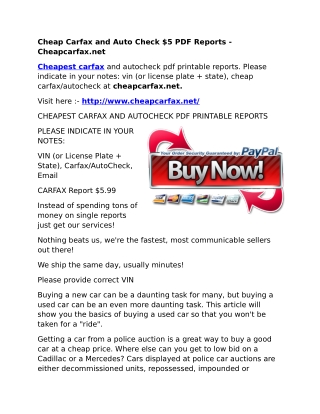 Cheap Carfax and AutoCheck $5 PDF Reports - Cheapcarfax.net