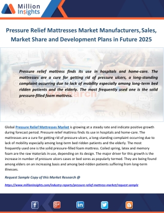 Pressure Relief Mattresses Market Manufacturers, Sales, Market Share and Development Plans in Future 2025