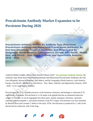 Procalcitonin Antibody Market Poised to Garner Maximum Revenues During 2018 – 2026