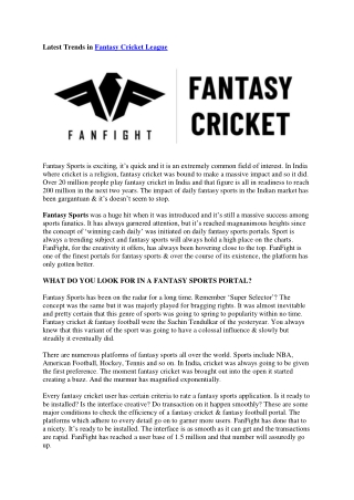 Latest Trends of Fantasy Cricket Leagues in India - FanFight