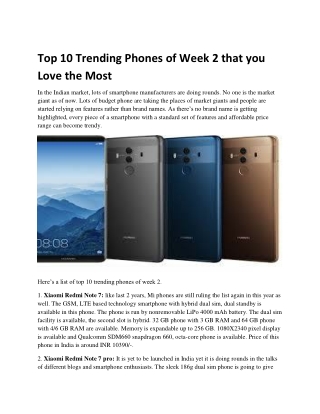 Top 10 Trending Phones of Week 2 that you Love the Most