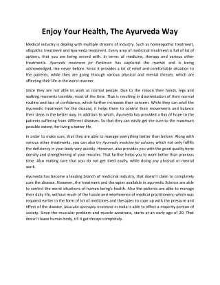 Enjoy Your Health, The Ayurveda Way
